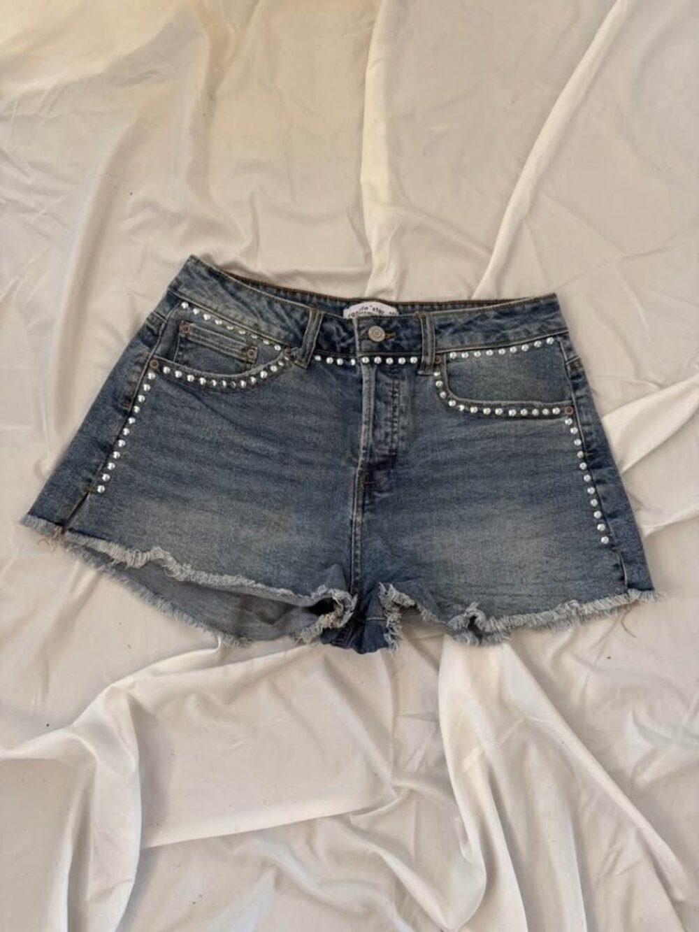 Women’s Girls Vanilla Star 100% Cotton Blue Jean Rhinestone Shorts Size 25